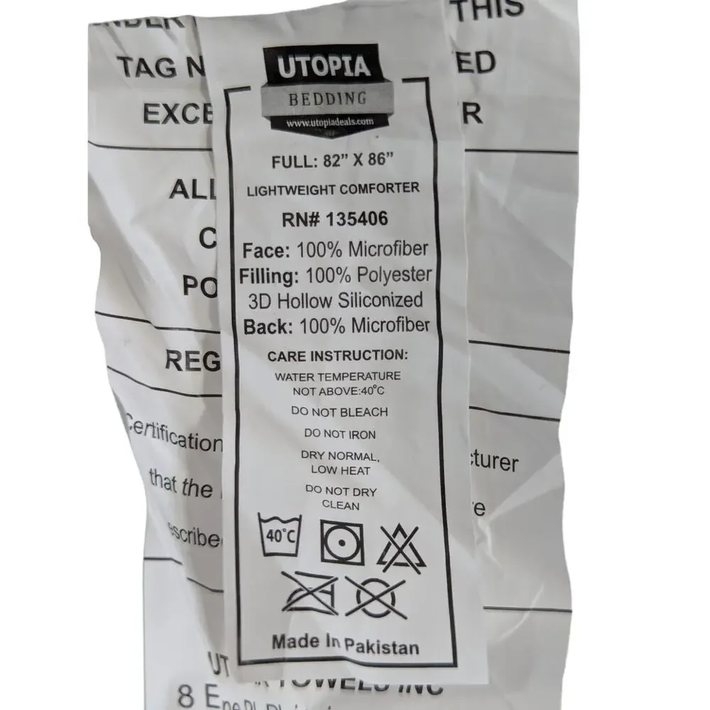 UTOPIA! PURE WHITE, BOXED EDGE, QUILTED DOWN ALTERNATIVE COMFORTER! SZ FULL